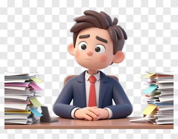 Cartoon Businessman Sitting At A Desk With Paperwork PNG
