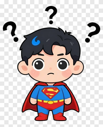 Cartoon Superhero Boy With Question Marks PNG