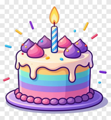 Colorful Birthday Cake With Candle PNG