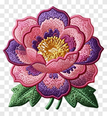Embroidered Flower With Pink And Purple Petals PNG