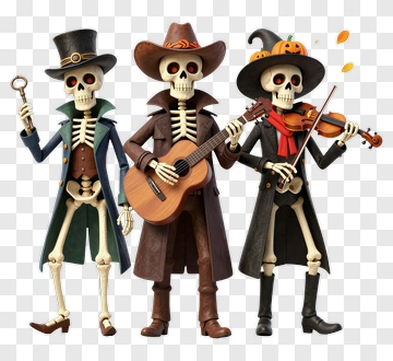 Halloween Skeleton Band Playing Instruments PNG