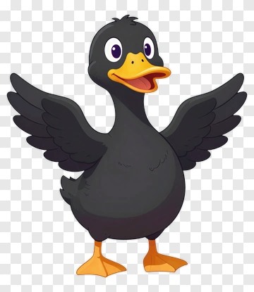 Cartoon Black Duck With Open Wings PNG