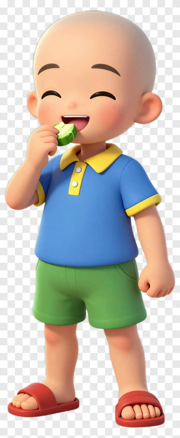 Happy Cartoon Boy Eating A Snack PNG
