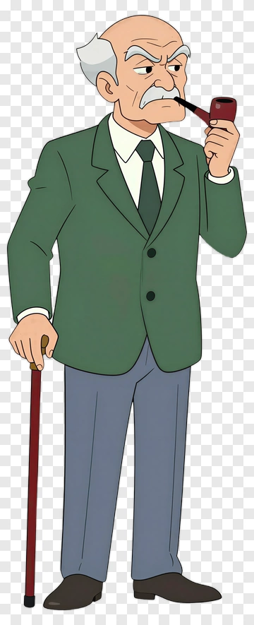 Cartoon Elderly Man Holding A Pipe PNG