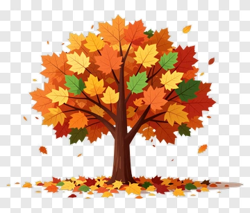 Colorful Autumn Tree With Falling Leaves PNG