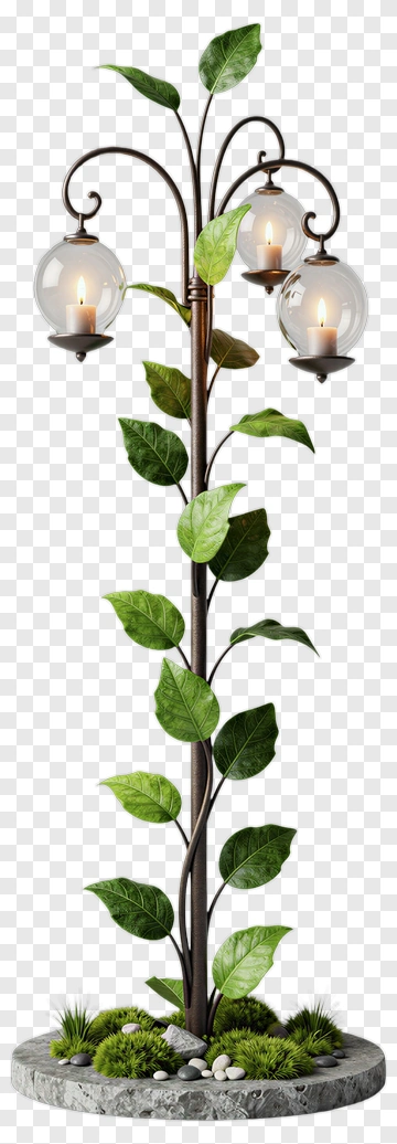 Decorative Plant Lamp With Glass Globes PNG
