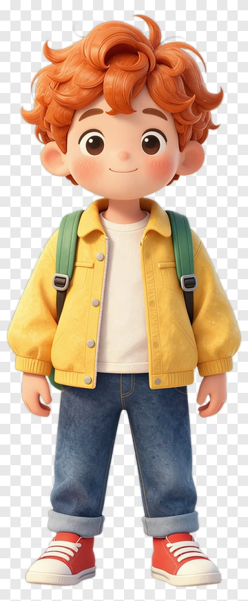 3D Cartoon Boy With Backpack PNG