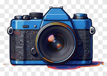 Blue Camera With Detailed Lens Design PNG