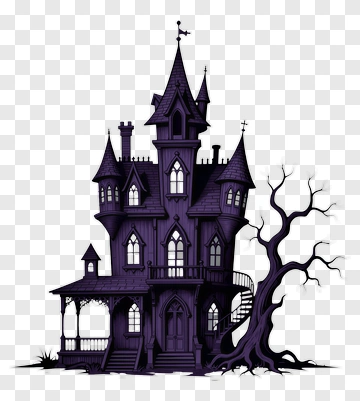 Haunted House With Twisted Tree PNG