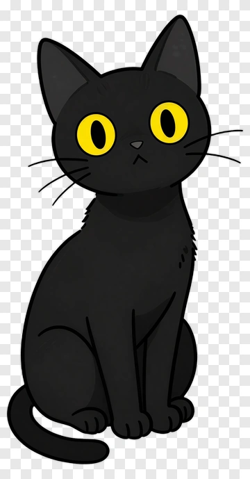 Cartoon Black Cat With Yellow Eyes PNG