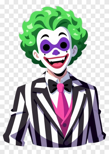Cartoon Clown With Green Hair And Striped Suit PNG