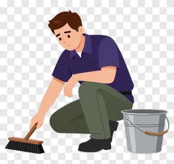 Man Cleaning With A Broom And Bucket PNG