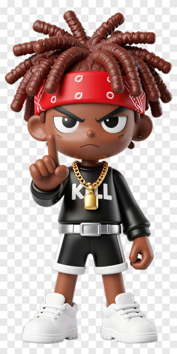 Cartoon Character In Black Outfit With Red Bandana PNG