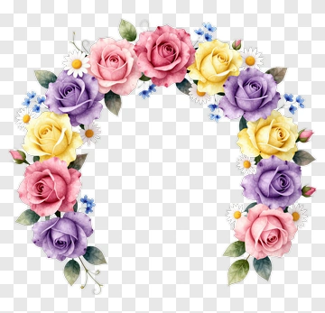 Colorful Floral Wreath With Roses And Daisies PNG