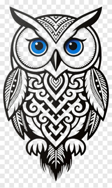 Stylized Owl With Blue Eyes PNG