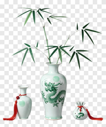 Dragon Vase With Bamboo Arrangement PNG
