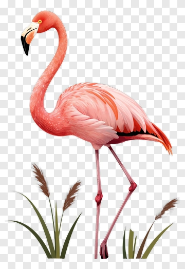 Pink Flamingo Standing Among Grass PNG