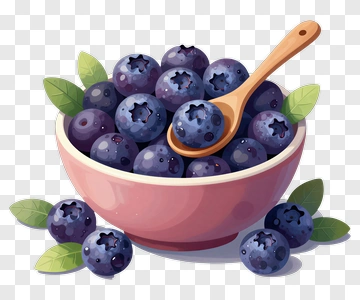Bowl Of Fresh Blueberries With Spoon PNG