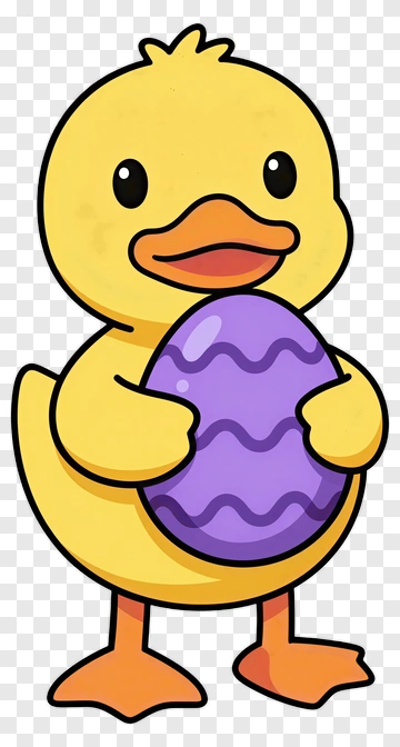 Cartoon Duck Holding A Purple Easter Egg PNG
