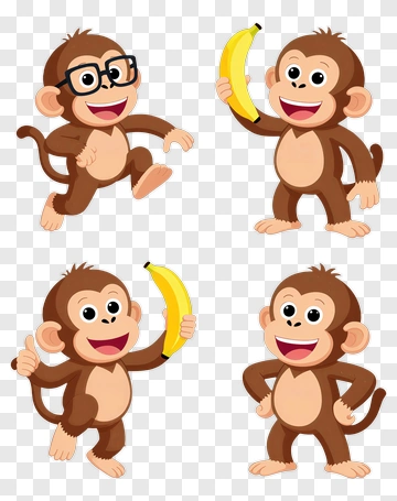 Cartoon Monkeys Holding Bananas PNG