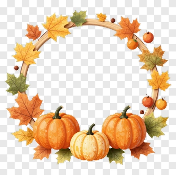 Autumn Pumpkin And Leaf Wreath PNG