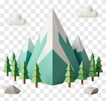 3D Mountain Landscape With Trees And Clouds PNG