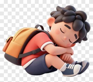 3D Boy Sitting With Backpack PNG