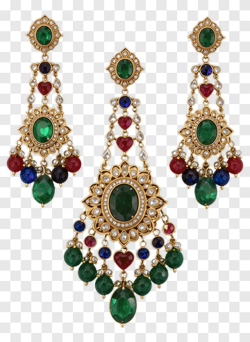 Colorful Gold Earrings With Gemstones PNG