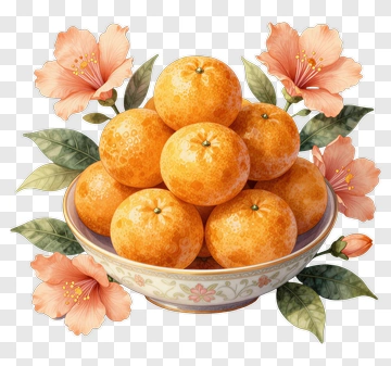 Bowl Of Oranges Surrounded By Flowers PNG