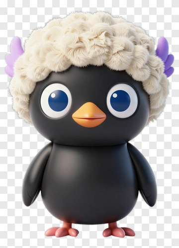 3D Cartoon Bird With Woolly Hair PNG