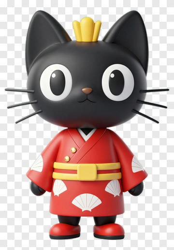 Cartoon Cat Wearing A Red Kimono PNG