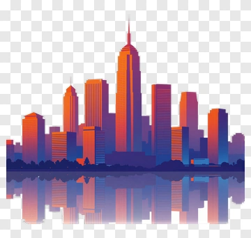 Colorful City Skyline Reflection PNG