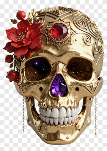 Decorative Skull With Flowers And Gems PNG