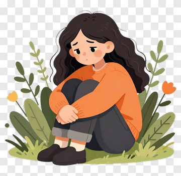 Sad Girl Sitting In A Garden PNG