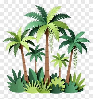 Colorful Paper Cut Palm Trees PNG