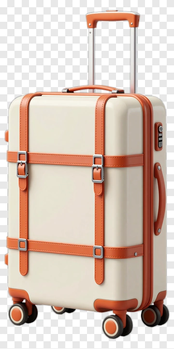 Cream Suitcase With Orange Straps PNG