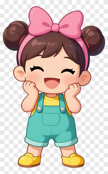 Cartoon Girl Smiling With A Pink Bow PNG