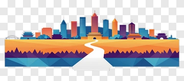 Colorful City Skyline With Mountains And Road PNG