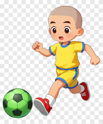 Cartoon Boy Kicking A Soccer Ball PNG