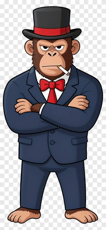 Cartoon Gorilla In A Suit With A Top Hat PNG