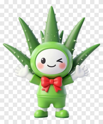 Cartoon Aloe Vera Character With A Red Bow PNG