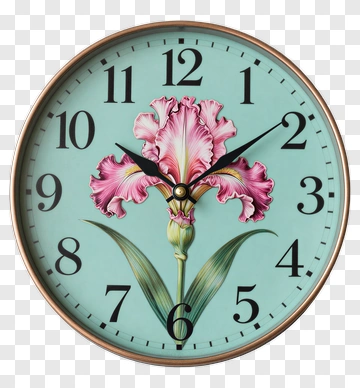 Floral Wall Clock With Iris Design PNG