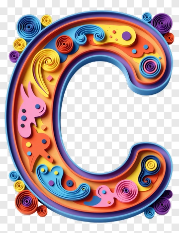Colorful Letter C With Decorative Swirls PNG
