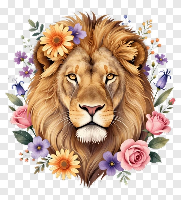 Lion With Floral Arrangement PNG