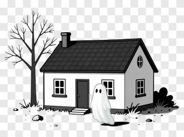 Cartoon Ghost Near A Haunted House PNG