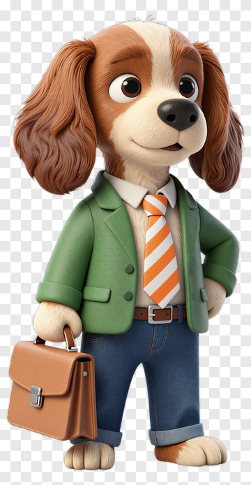 3D Dog Wearing A Suit With A Briefcase PNG