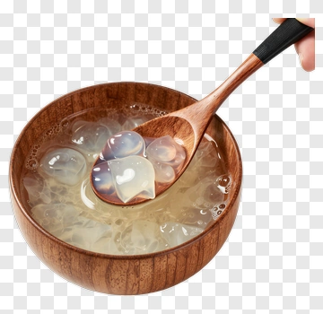 Wooden Bowl Of Colorful Jelly Dessert With Spoon PNG
