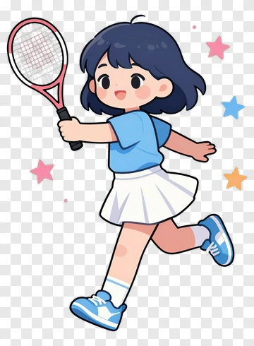 Cartoon Girl Playing Tennis PNG