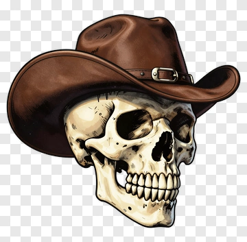 Cowboy Skull Wearing A Brown Hat PNG