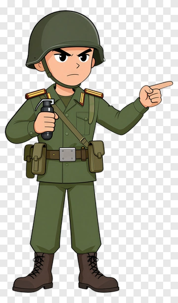 Cartoon Soldier Pointing With A Grenade PNG